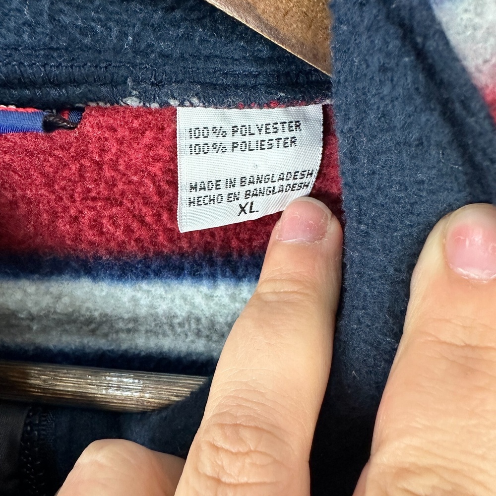 Vintage Bugle Boy Fleece Sweatshirt Mens XL Red Blue Striped Y2K Grandpa 90s - Picture 3 of 7
